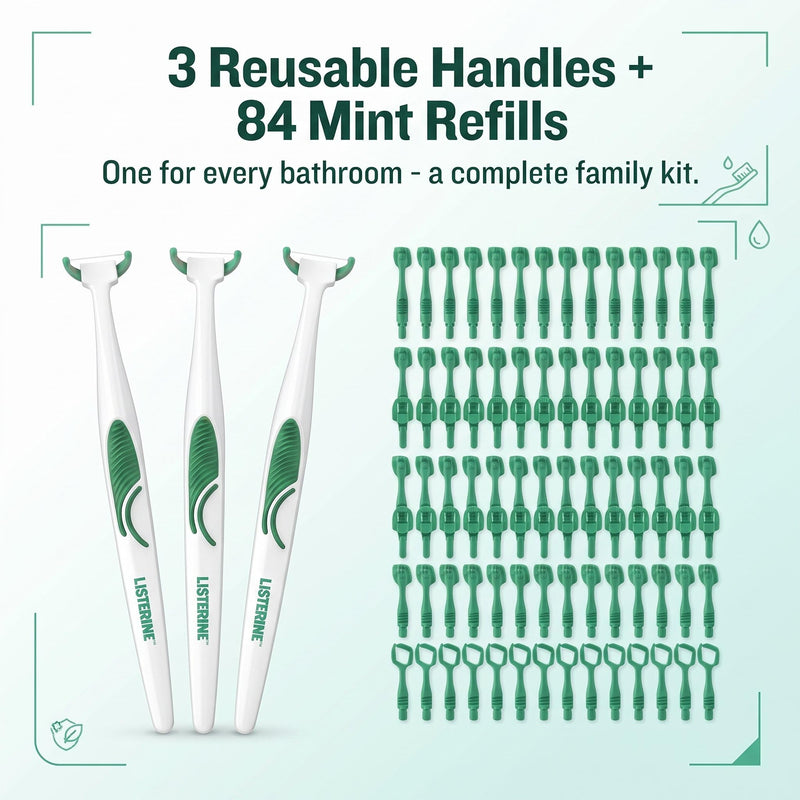 Ultra Clean Access Flosser for Hard-to-Reach Back Teeth, 3 Reusable Floss Handles with 84 Disposable Mint Refill Heads, Long Handle Flossing Tool for Adults