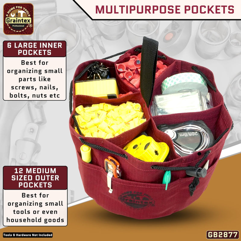 Graintex 18 Pockets Grab Bag Rip-stop Canvas Drawstring Closure, Small Part Organizer Pouch, Small Tools, Screws, Parts, Parachute Tool Bag for Efficient Storage - Burgundy