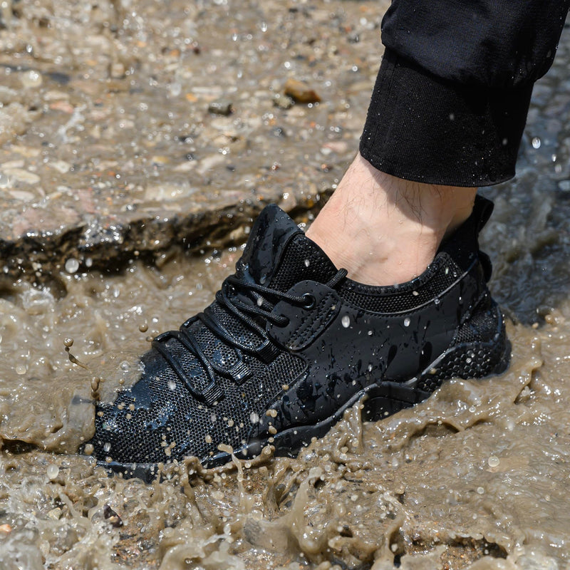 ulogu Waterproof Non Slip Shoes for Men Women Work Sneakers Food Service Water Resistant Slip on Walking Shoes Black 8 Women/6 Men