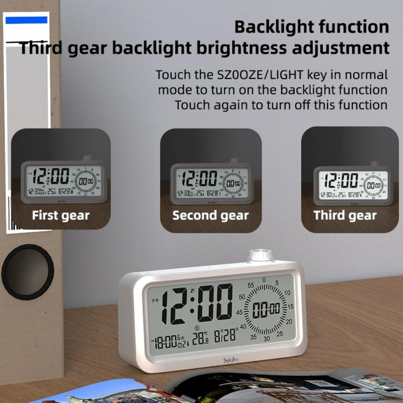 Visual Alarm Clock Timer with LCD Display, 3-Level Adjustable Backlight，Temperature Date, Silent Operation,3 Alarms, Snooze, Type-C Charging for Kids Studying/Office/Sleeping/Cooking(White)