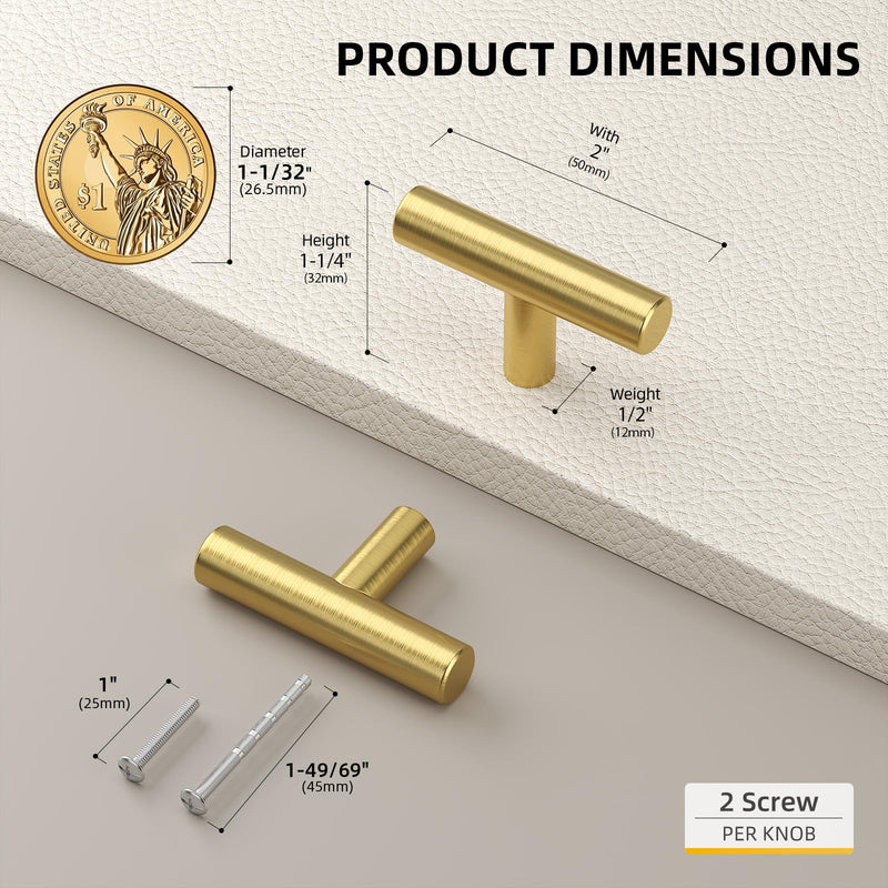 Goldenwarm Knobs for Dresser Drawers Brushed Brass Cabinet Knobs - LS201GD Contemporary Cabinet Hardware Knob 2" Overall Length Gold Cabinet Drawer Handles 30 Pack ‎Brushed Brass