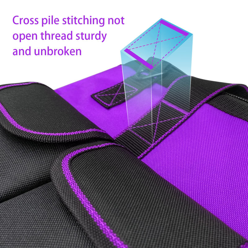 Garden Tools Bag 16 inch Wide Mouth Tool Bag with Molded Base Tool Tote for Women, Heavy Duty,600D polyester fabric (Purple color) Purple color