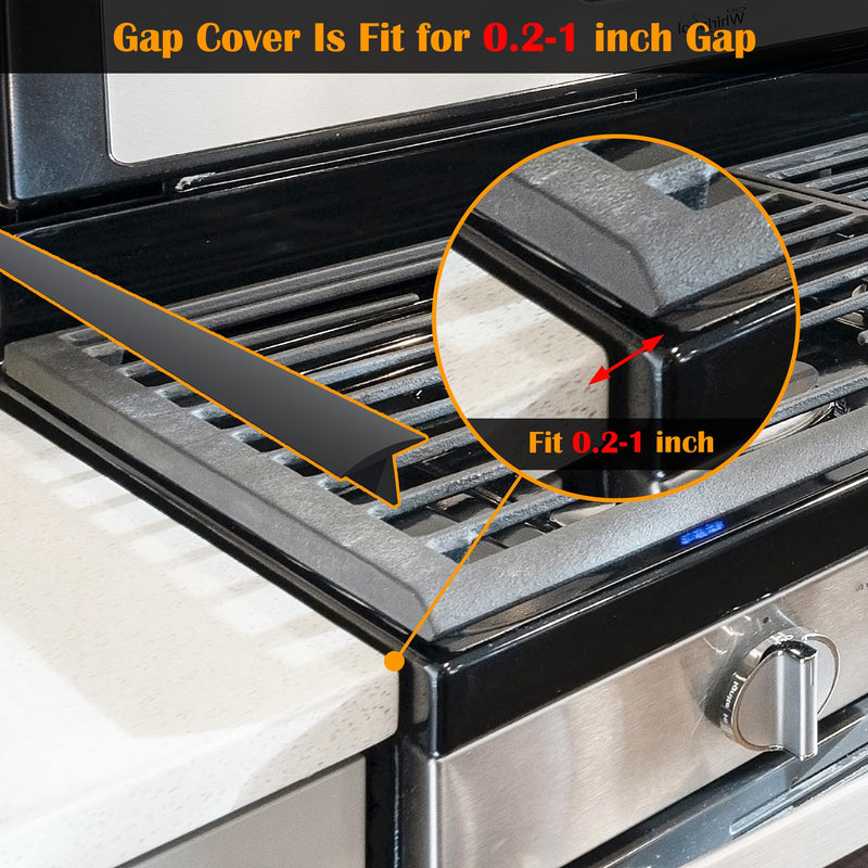 KindGa Stove Gap Covers - 30 Inch Silicone Counter Gap Filler 2 Pack Black | 0.2-1 inch gap range seal spill between appliance, countertop, oven; Long stove counter gap cover, gas stove side gap covers 30"