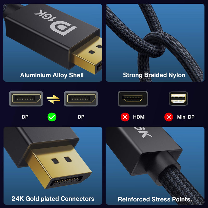 IVANKY DisplayPort 2.1 Cable, 15ft, 16K@60Hz, 8K@120Hz, 4K@240Hz, HDR, HDCP 2.2, 3D, ARC, Compatible with Gaming Monitor, TV and More 15 Feet 1