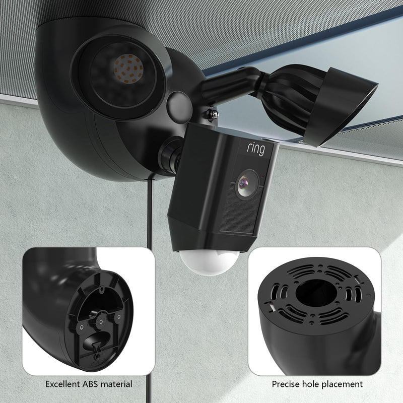Outdoor Camera Eave Mount Bracket Compatible with R-ing Floodlight Cam Wired Pro/Plus, Blink Wired Floodlight and WYZE Floodlight v2,REOLINK Elite Floodlight WiFi Cameras (Black) Black