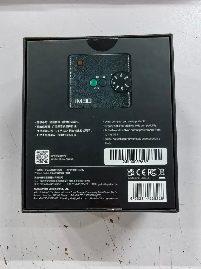 iM30 Mini Flash - Conpact & Portable Camera Flash GN 15, 7 Power Levels, Manual Flash for Canon/Sony zv1/Sony zve10/Nikon/Fuji-230 Full-Power Flashes/6500K±200K/3.6S Recycle
