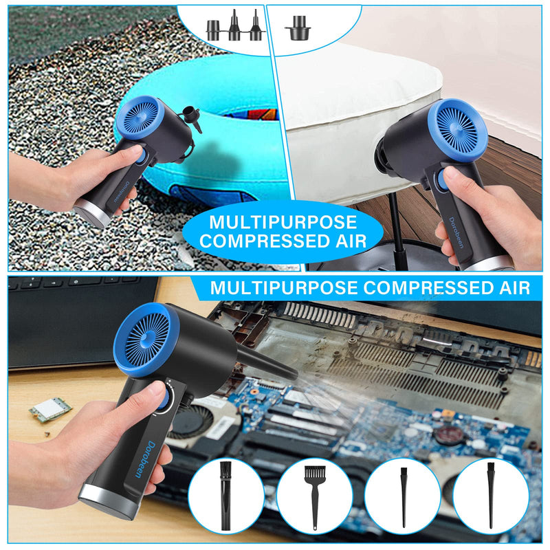 DOROBEEN Compressed Air Duster, Electric Air Duster, Cordless Air Duster, Canned Air Duster for Computer, Keyboard Cleaner, BLDC Motor - Stepless Speed - 6000mAh (Blue) AT07-B