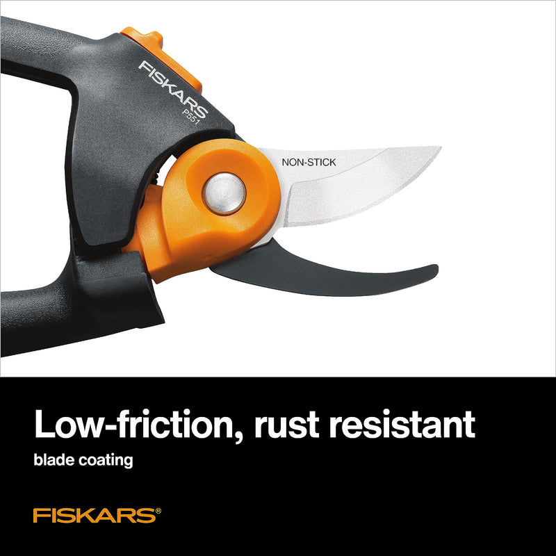 Fiskars PowerGear2 Pruning Shears, Patented Gear Technology & Cam Mechanism Multiplies Leverage, Hardened Steel Bypass Blade, Contoured Rolling Handle Reduces Hand Fatigue, 3/4" Cut Capacity