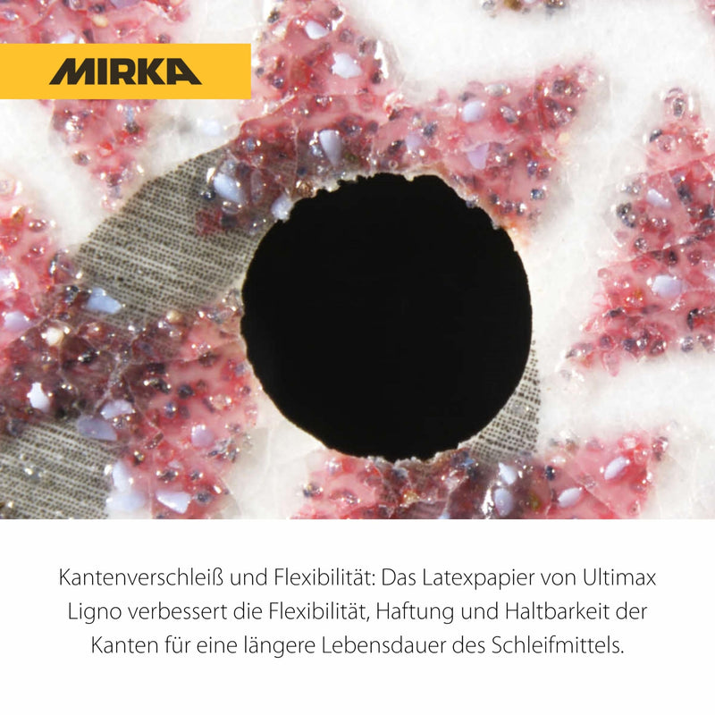 Mirka Ultimax Ligno Ø 150mm Sanding Discs Hook and Loop Multifit / Grit 60 / 50 Pieces / Multi-punched / for sanding wood surfaces | Multi-punched for efficient dust extraction, durable, ideal for sanding wood surfaces, grit 60, pack of 50