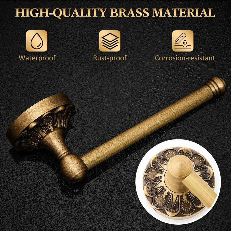 2 Pieces Set Antique Brass Toilet Paper Holder Retro Brass Hand Towel Ring Tissue Roll Paper Hanger Bathroom Hardware Wall Mounted Vintage Bathroom Accessories(Rectangle) Rectangle