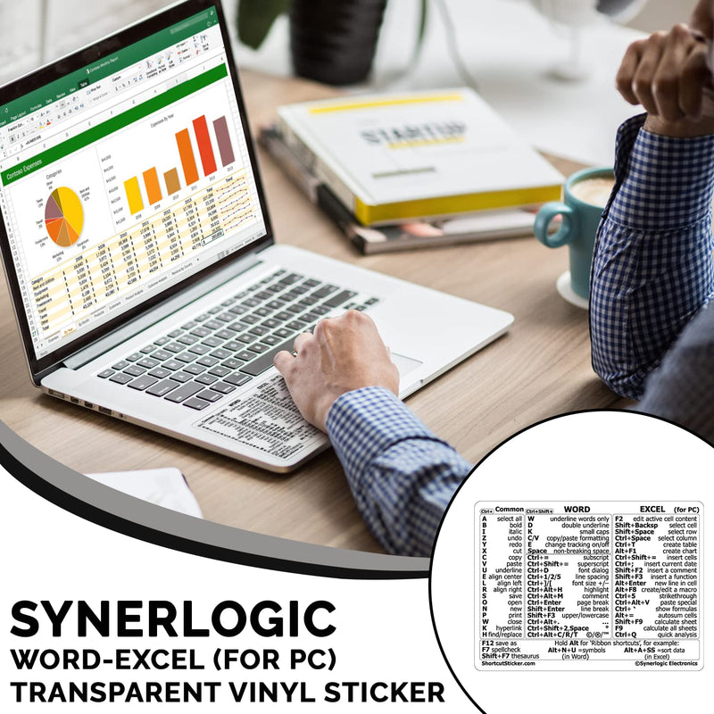 Synerlogic Word/Excel Windows Shortcut Sticker | Reference Guide Keyboard Shortcut Sticker | Work from Home Essentials | Excel Shortcuts Cheat Sheet Laminated & No-Residue Vinyl (Clear/Small, 1pc) 1 Clear