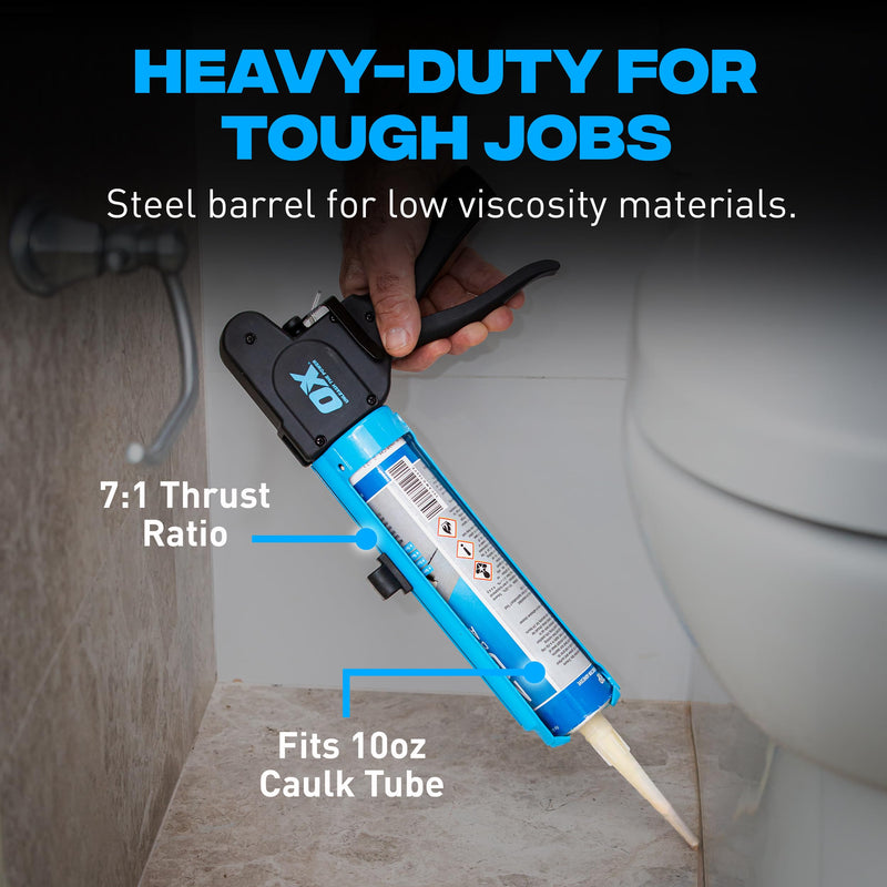 OX Pro Compact Caulk Gun - 10 oz Rodless Manual Caulking Gun Tool - 7:1 Thrust Ratio Designed for Tight Spaces, Includes Belt Clip - Pistola De Silicona 10 oz - Rodless