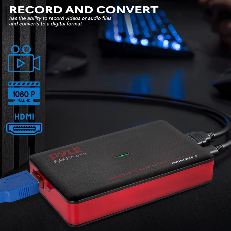 PyleUsa Video Game Capture Card Device with Video Recorder, HDMI Output, Full HD 1080P Live Streaming, USB, SD, PC, DVD, PS4, PS3, XBox One, XBox 360 and Wii - PHDRCB48