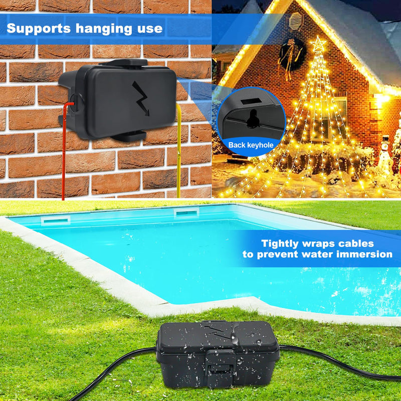 Hrensaw 3PCS Small Weatherproof Electrical Connection Box(Inner 5.5x3x2.2inch),Outdoor Electrical Box,Waterproof Extension Cord Covers for Plug, Extension Cables, Holiday Lights,Black Black