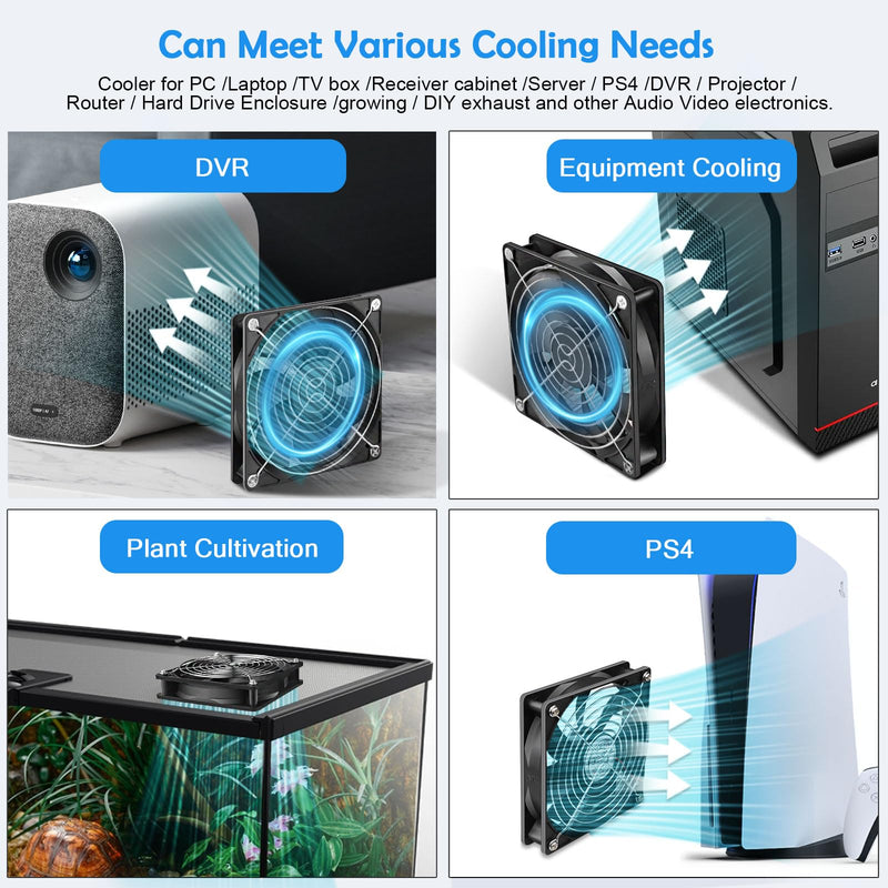 120mm Computer Case 5V USB Powered Fan, Small Silent Flat Cooler with Speed Controller for Receiver/Router/Electronic Equipment（2-in-1 Pack） 2 in 1-12025-USB