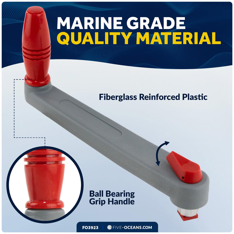 Five Oceans Sailboat Winch Handle, Universal Floating Winch Handle, Lock–in Mechanism, Lightweight and Strong, Fiberglass Reinforced Plastic 8" Gray & Red (1 Pack)
