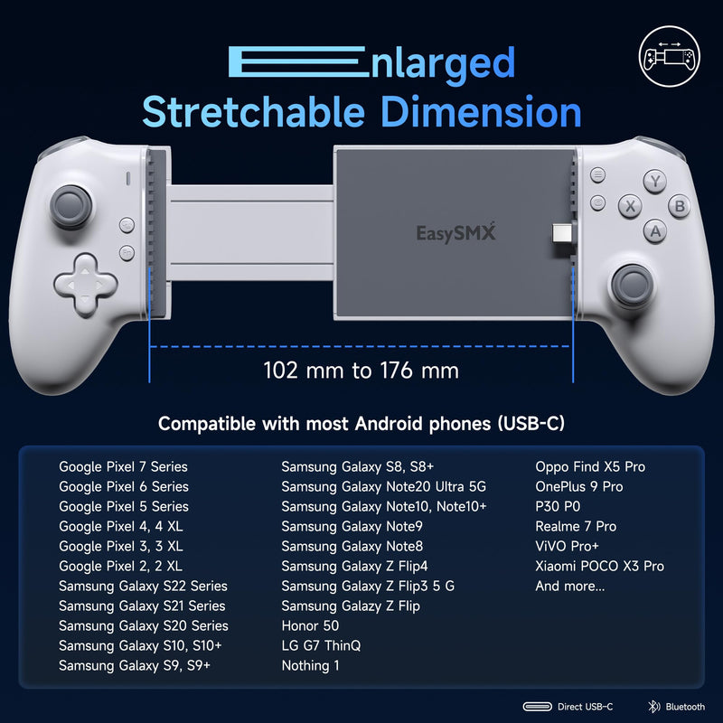 EasySMX M15 Mobile Gaming Controller for Android/iPhone 15 Series,Android Controller with Hall Trigger/Joysticks for Play Minecraft,COD White