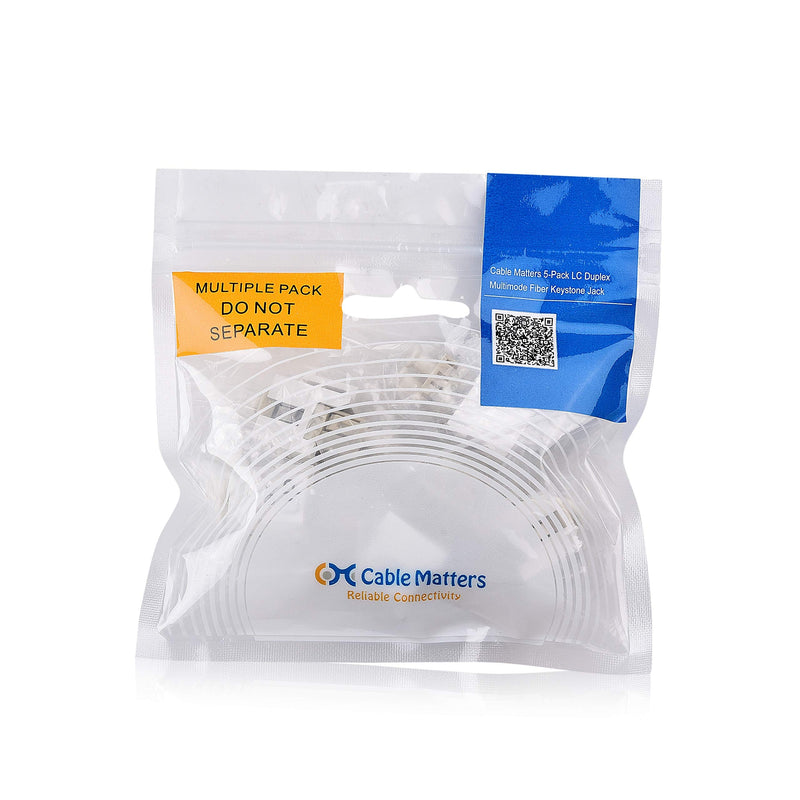 Cable Matters 5-Pack LC UPC Duplex Fiber Optic Keystone Coupler Jack, OM1/OM2/OM3/OM4 Multimode, OS2 Single Mode Support