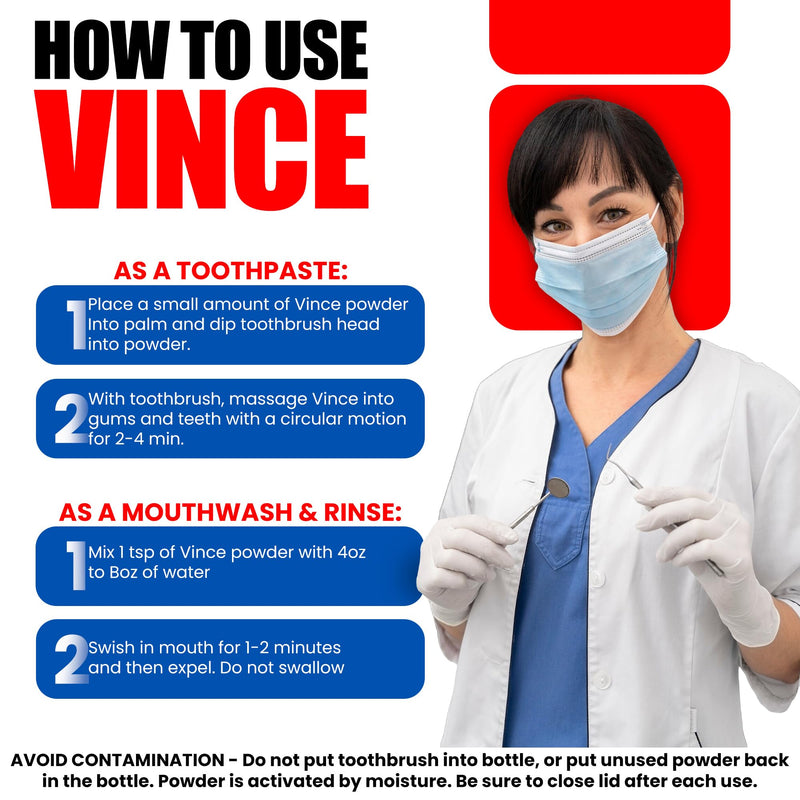 Vince Oxygenating Dentifrice - 2-1 Toothpaste & Mouthwash - Prevents Plaque Buildup - Cavity Prevention - Gingivitis - Bleeding, Receding Gums - Canker Sore - Bad Breath - Inflammation - 4oz 4 Ounce (Pack of 1)