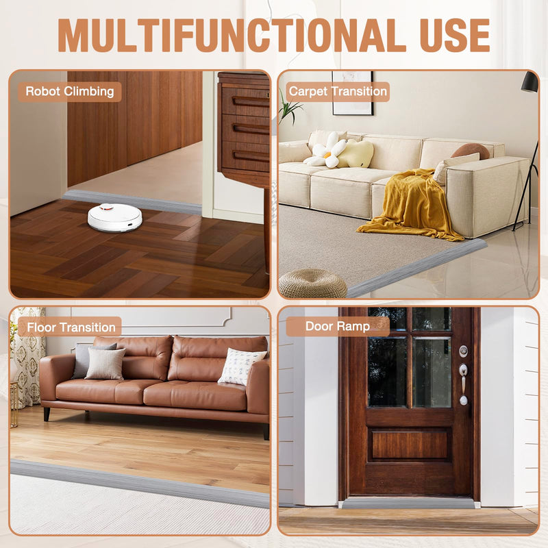 Floor Transition Strip Self Adhesive Vinyl Door Threshold for Doorways Carpet Edging Trim Overlap Edge Reducer for Laminate Floor, Carpet, Tile (Light Gray Wood Grain, 1/5" to 2/5", 6.6Ft) Light Gray Wood Grain