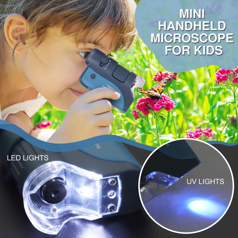 LAKWAR Pocket Microscope for Children, 60x-120x Mini Hand Microscope with 5 Slides, Mini Microscope for Children Students Adults Home School Laboratory Blue