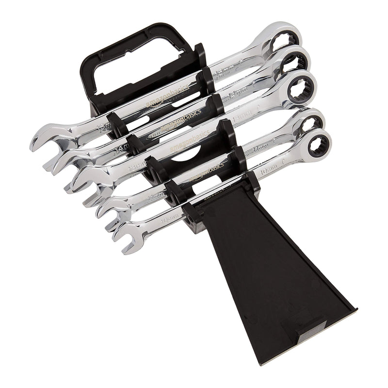 Amazon Basics Ratcheting Wrench Set, Metric, 5 Piece, Black/Silver