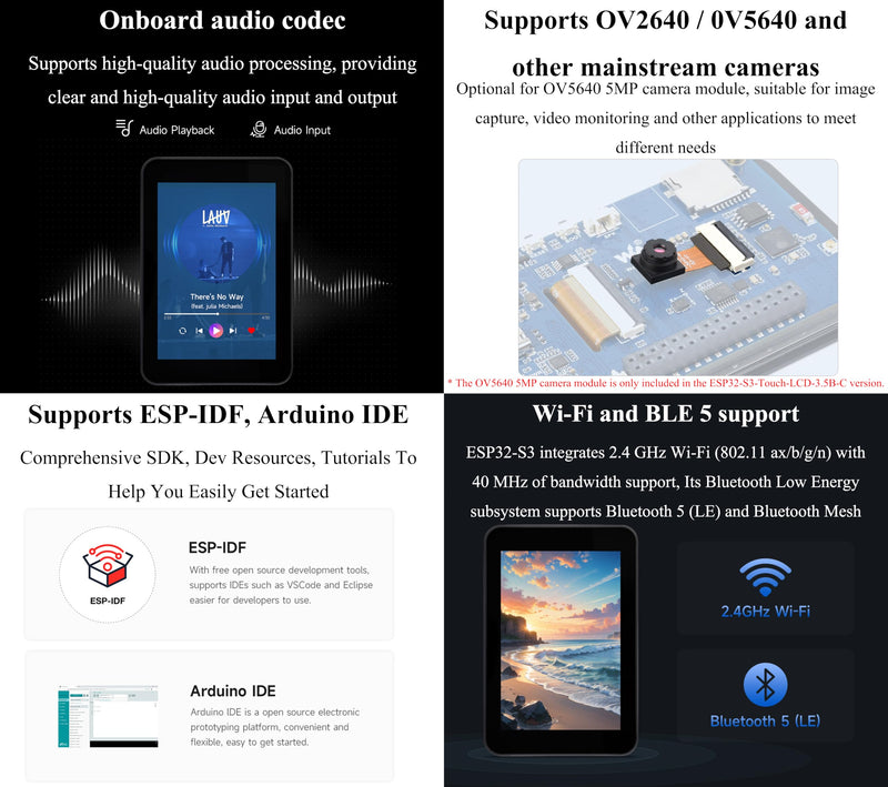 ESP32-S3 3.5inch Capacitive Touch Display Development Board, 320×480 IPS, QSPI I2C Interface, Wi-Fi&BLE 5, ESP32 with Display, Supports AI Speech Interaction and Offline Voice Control, with Speaker