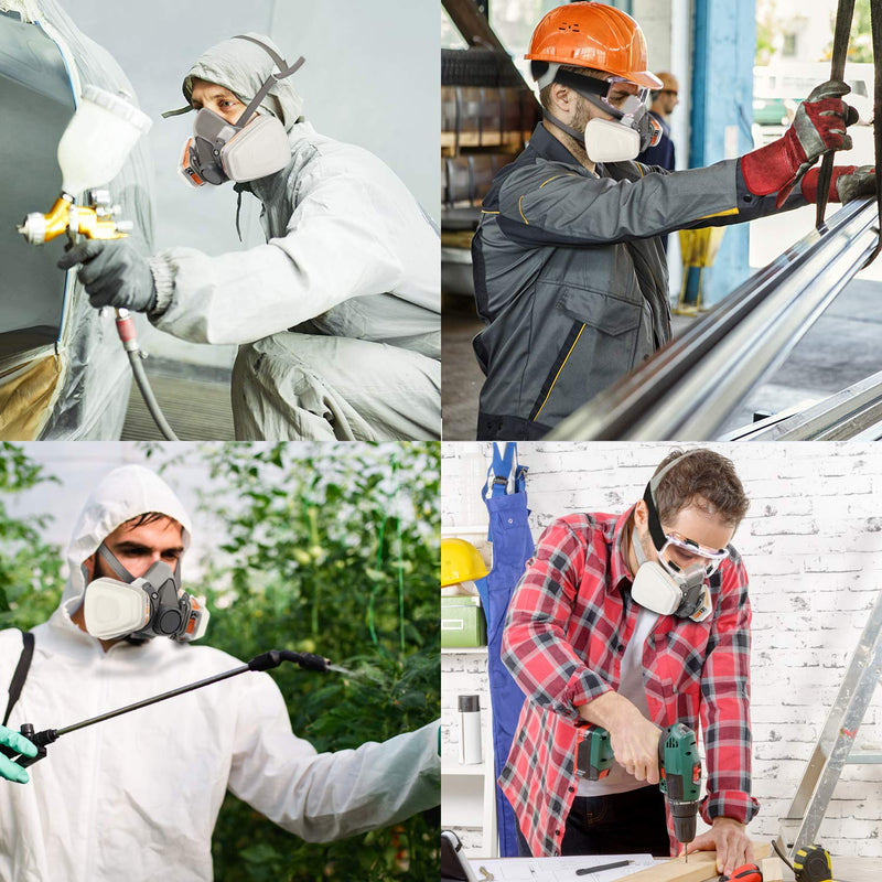 Zelbuck Professional Reusable Half Face Cover with Goggles - Equipped with 2 filters and 6 filter cotton for craftsmen, DIY enthusiasts, paint spraying and pesticide etc