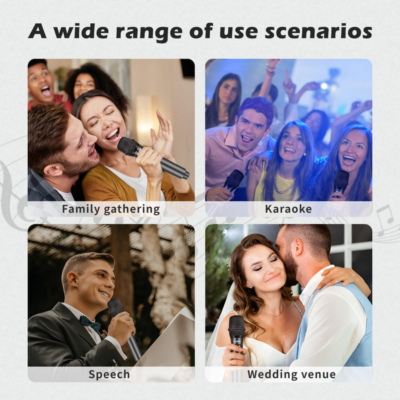 Wireless Microphone,Professional Dual Handheld Cordless Dynamic Mic System with Rechargeable Receiver(160 Ft),Karaoke Microphone Set for Singing,Karaoke,Wedding,DJ,Party,Speech,Church,K60-2 Gray