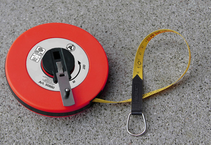 BGS DIY 50880 | Roll Tape Measure | 12.5 mm x 20 m | Fibreglass Tape | Foldable hand crank | dirt and weather resistant | metric scale on both sides