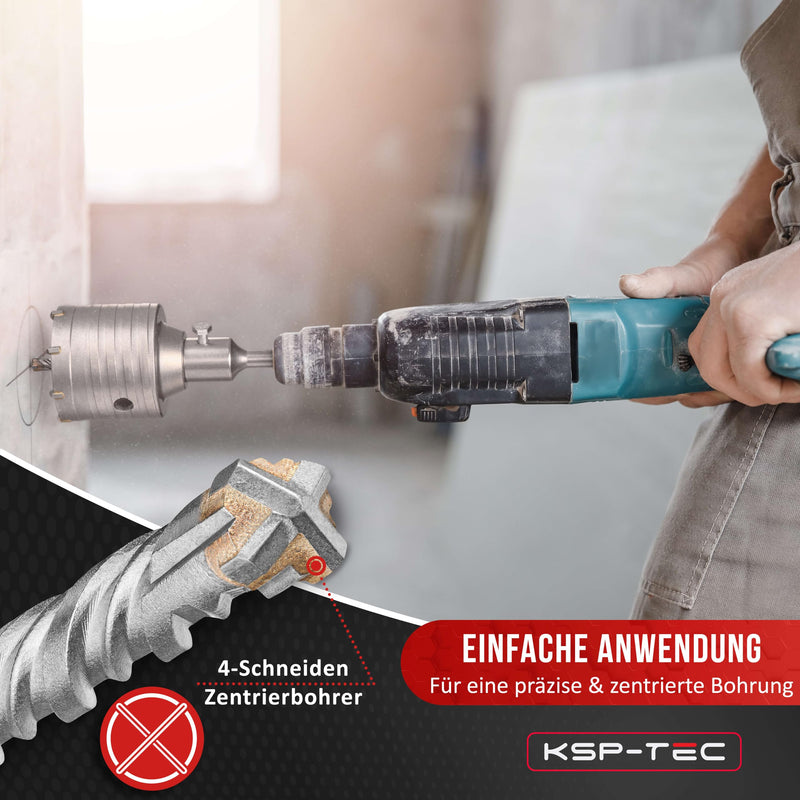 KSP-Tec ® drill bit 82mm - reinforced design - hammer impact resistant - [XXL teeth] - 4 cutting edges center drill - can drill mm - drill bit socket for masonry and concrete (82mm)