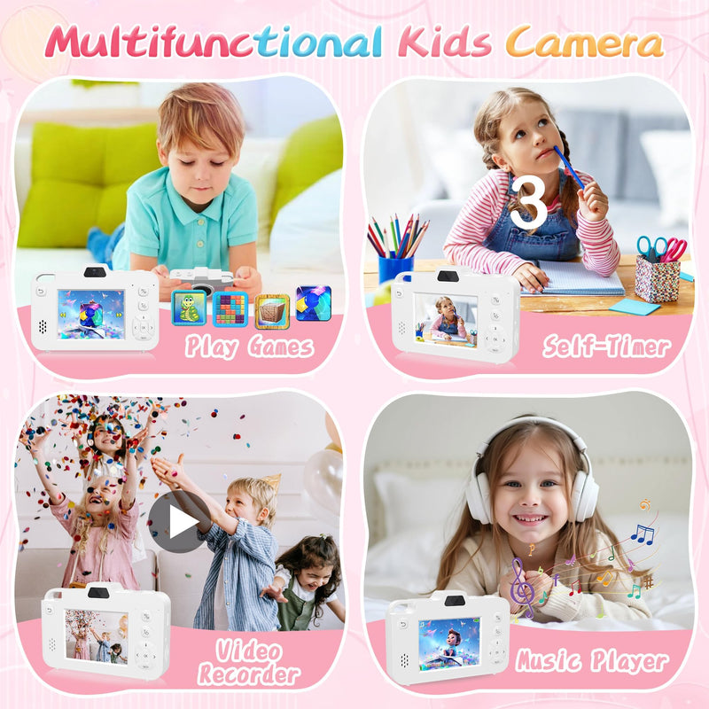 Digital Camera for Kids, 1080P Kids Camera with 16X Zoom, Point and Shoot Digital Camera with Dual Lens, Toddler Camera for Boys Girls, Best Chritmas Birthday Gift Toys for Kid, 8GB TF Card, Blush