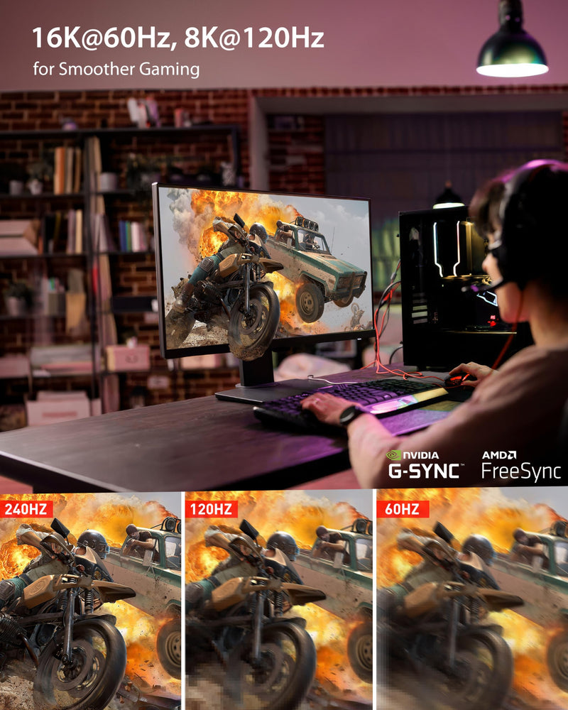 Stouchi DisplayPort Cable 16K 2.1, 10FT/3M DP Cable Black 80Gbps 16K@60Hz, 8K@240Hz HBR3 4K@240 HDR, HDCP, DSC 1.2a Support Monitor FreeSync G-Sync Video Card 10 FT 16K-Black