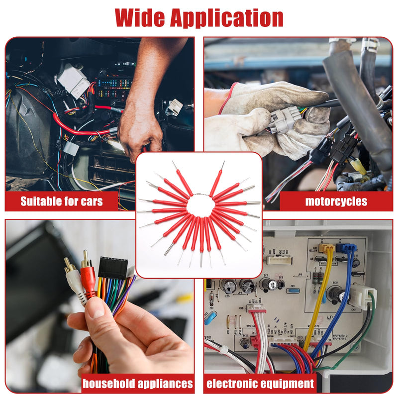 30+4P Terminal Pin Removal Tool Kit, Electrical Connector Depinning Tool Terminal Pin Extractor Tool Kit Wire Terminal Release Tool for Car Household Devices Red