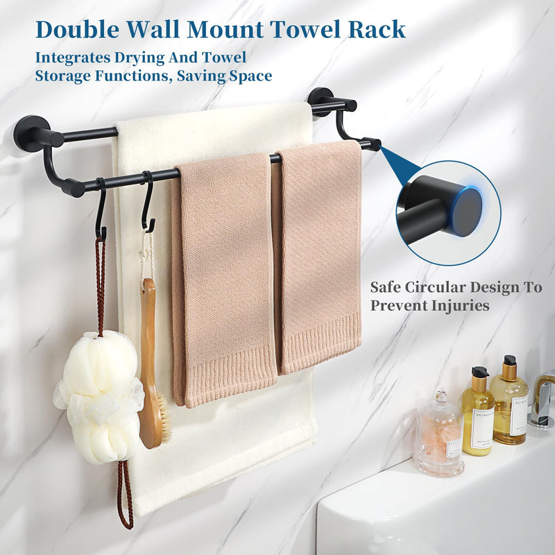 Alise Double Towel Bars,24 Inch Towel Rack for Bathroom, Wall Mount Towel Holder, Quick Drying Towel Hanger SUS304 Stainless Steel Towel Rail, Matte Black, GOY4600-B 24 inch