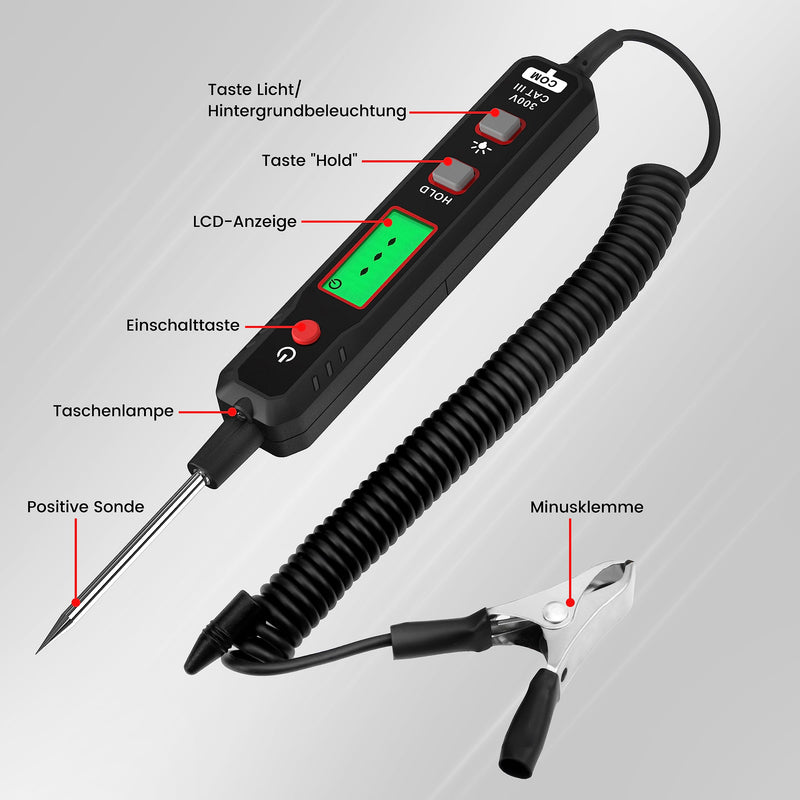 KAIWEETS Smart Car Voltage Tester Pen, 0.8V-100V DC with Backlight, Digital Test Lamp Car with Torch Measures Polarity Continuity for Car Battery