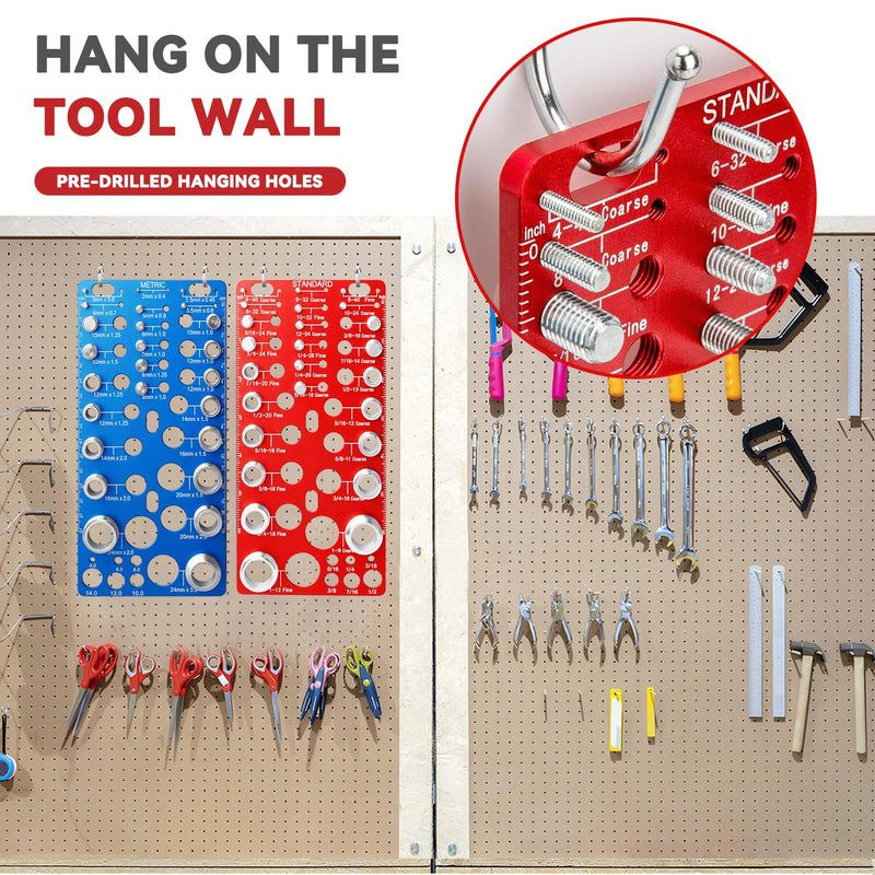 62 Nut and Bolt Thread Checker Standard and Metric Rustproof Nut and Bolt Thread Gauge with 25 Standard & 25 Metric Bolt & 12 Drill Bit Gauge, Bolt and Nut Size Finder for Quick Measurement 62 Thread Checker
