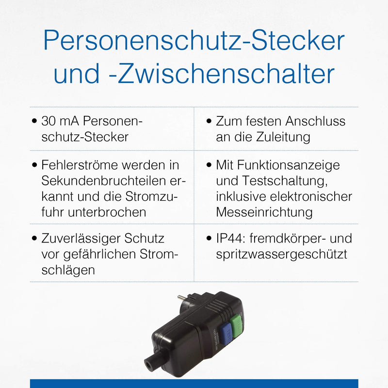 as - Schwabe 45209 Schuko Safety Plug 30 mA / 230 V / 16 A Suitable for Outdoor Use – for Fixed Connection to the Supply Cable – with Function Indicator and Test Circuit – IP44