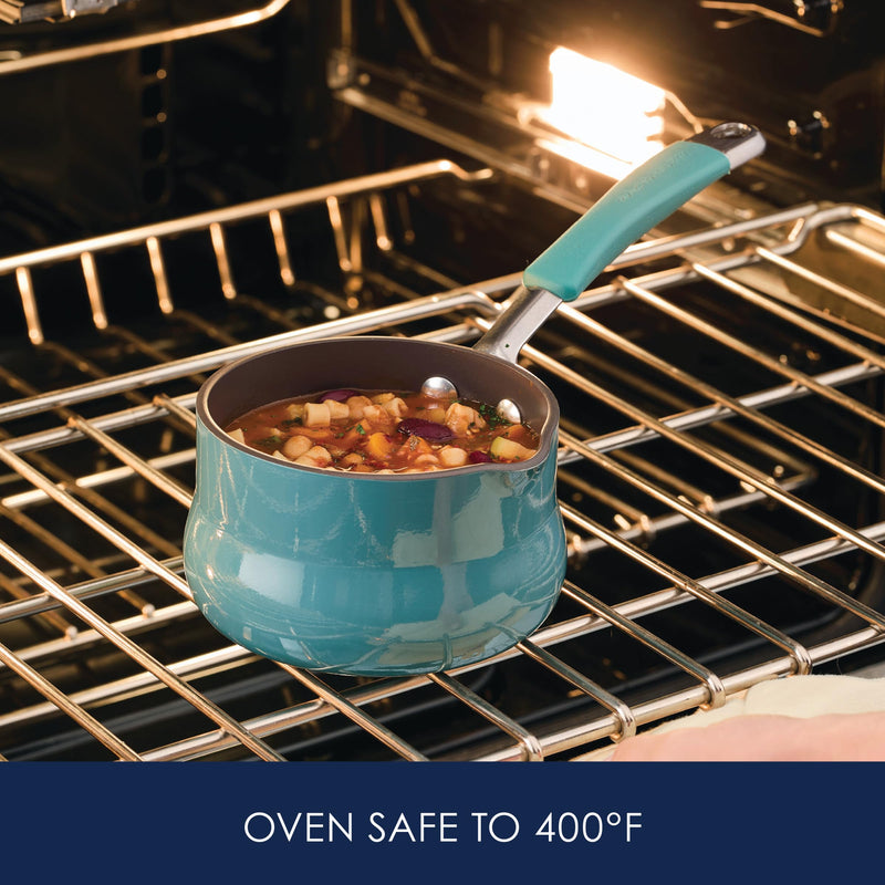Rachael Ray Cucina Nonstick Butter Warmer, Hard Porcelain Enamel Aluminum, 0.75-Quart, Agave Blue - 16346 0.8 Quarts