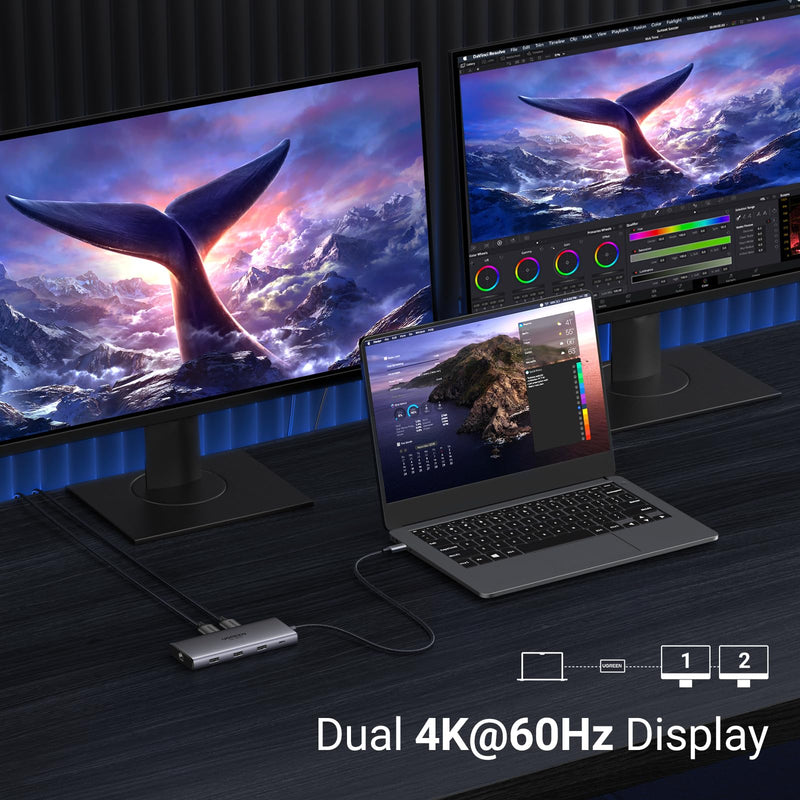UGREEN Revodok Pro 210 Docking Station 10 in 1 USB C Dock Dual HDMI 4K@60Hz Single 8K@30Hz 100W PD 5Gbps USB C and USB A Data Ports Gigabit Ethernet, SD/TF Card Reader USB Hub Compatible for HP, Dell