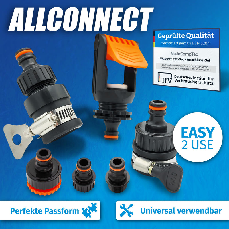 MaJoCompTec ALLCONNECT Universal Tap Connection Set, Adjustable Water Tap Connection for Outdoor Tap without Thread, Motorhome, Caravan, Boat Adapter Set (Water Thief Set) water thief set