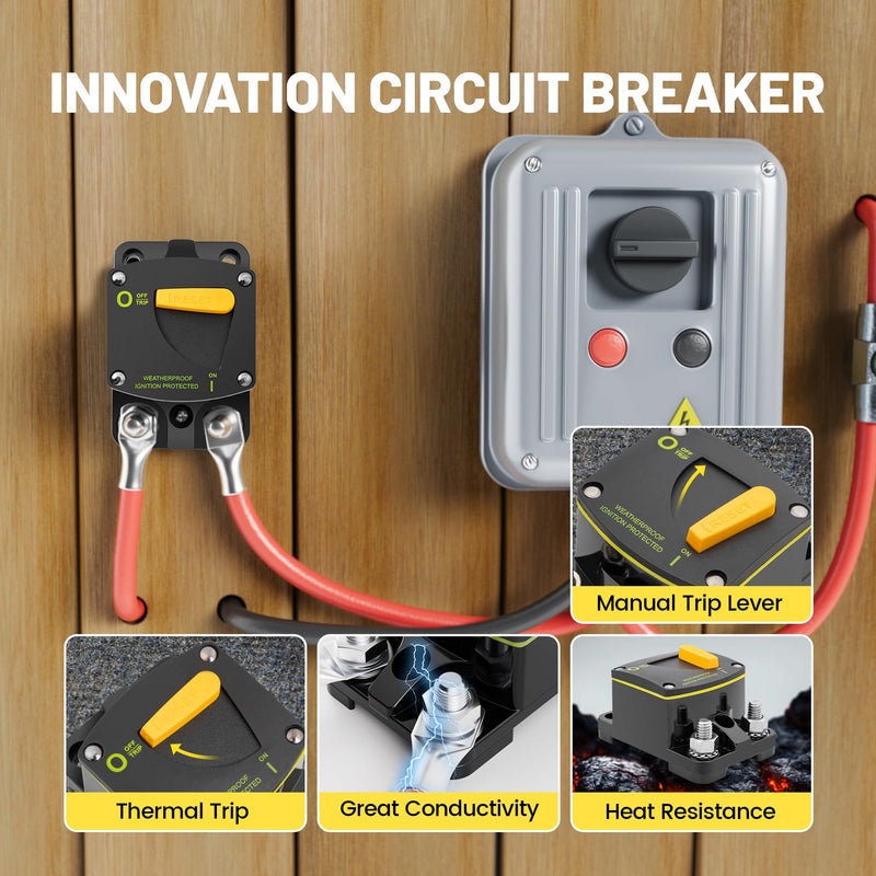 RED WOLF 300A Circuit Breaker Switch Manual Reset DC 12-24V, 5/16"-M8 Stud for Car Audio RV Marine Boat Truck Trolling Motors Stereo Audio Electronic Battery Solar System