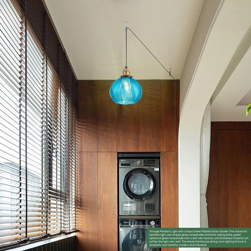 Blue Glass Plug-in Pendant Light,Farmhouse Hanging Lights with in Cord Globe Glass Hanging Lamp with a Switch Wire for Dining Room Bedroom Kitchen Island E26 Blue-Plug in 1Pcs