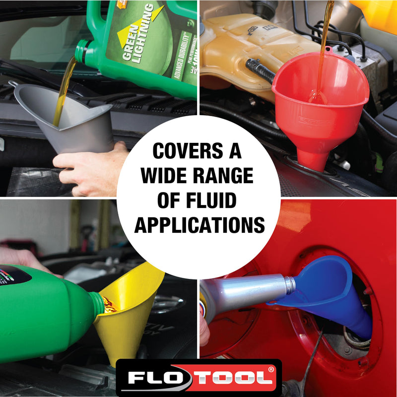 FloTool 10712MX4 Super Quad Funnel for Oil, Lubricant and Other Fluids, 4pk 4 Pack Funnel