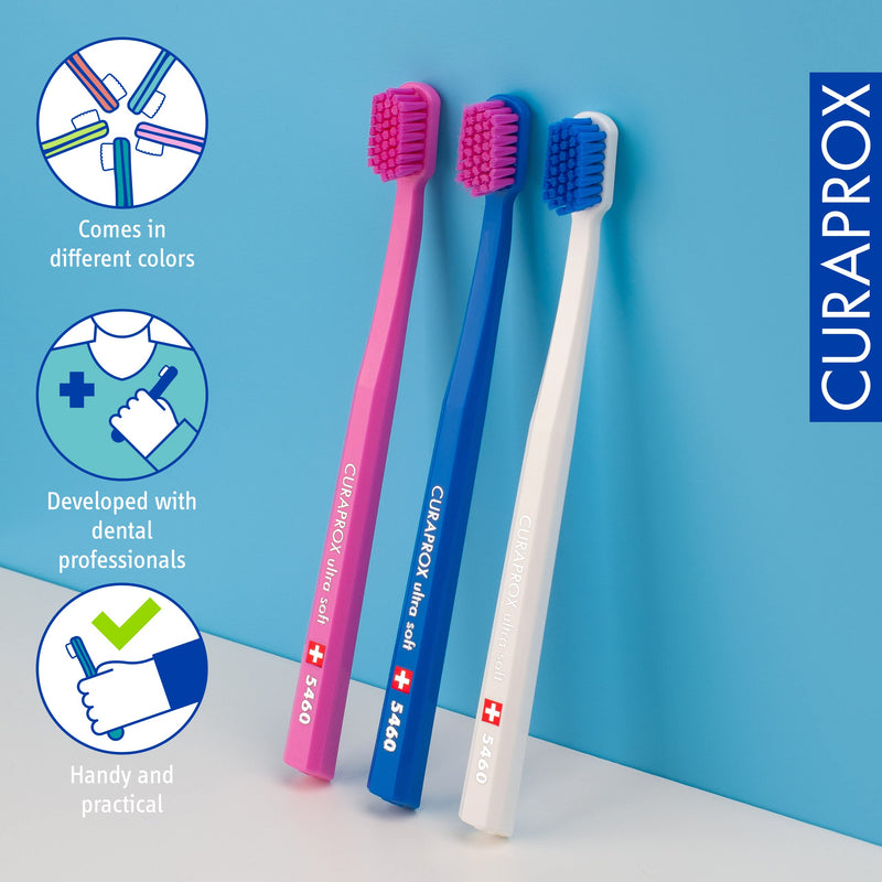 Curaprox Swiss 5460 Ultra Soft Toothbrush (3 Pack) 0.10 mm Assorted Colors