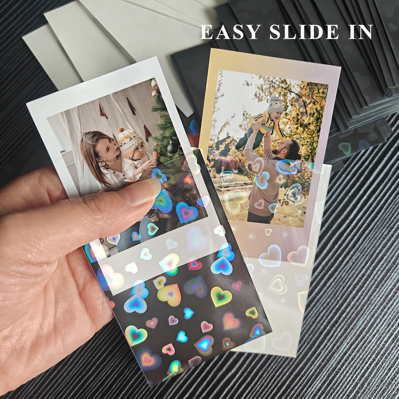 2x3 Mini Photo Card Sleeves, 100pcs Clear Photo Cover Holders fits for Polaroid Instax Mini Films/Kpop/Credit Cards, 61x91mm 200 Microns Photo Sleeves with Shiny Hearts Colorful Hearts 2"x3"