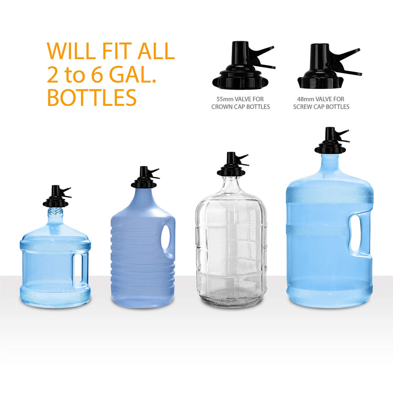 Brio 5 Gallon Water Bottle Jug Drink Dispenser Storage Cooler Foldable Cradle Stand BPA Free Valves Stainless Steel Rack Holder No Leak Non Slip Countertop with 2 Dispenser Valves, Fits Both 48mm and Just Stand
