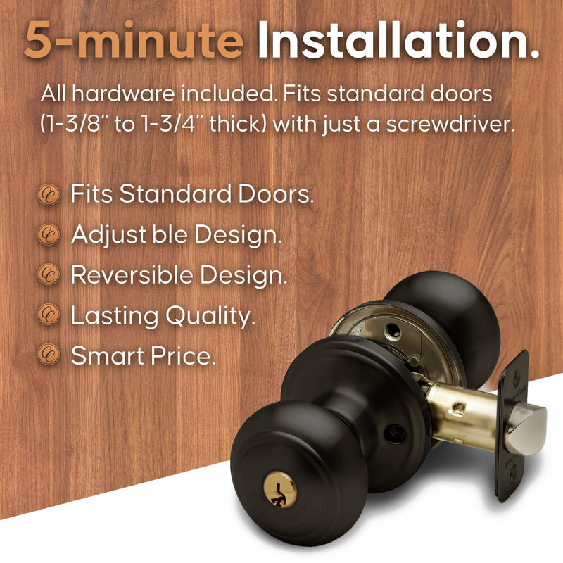 Copper Creek Colonial Entry Door Knob – Keyed Entry Handle with Lock and Key, ANSI Grade-3 Certified, DIY-Friendly Install for Interior and Exterior Entrance Doors – Tuscan Bronze (1 Pack) 1 Pack