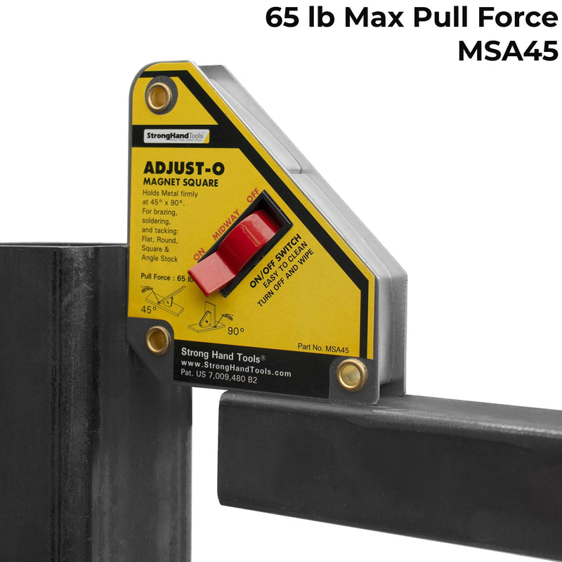 Strong Hand Tools Adjust-O Magnetic Square, On/Off Switch, Max Pull Force: 65 lbs (30kg), 45° & 90° Angle, 4-3/8 x 3-3/4 x 1″, Patented Design, MSA45, Strong Hand Tools