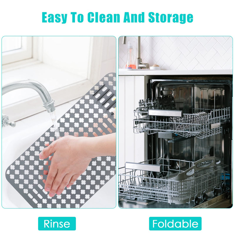 Kitchen Mat, Protectors for Sink 25"x13" Non-Slip Folding Grates for Bottom of Farmhouse Stainless Steel Porcelain Sink, DIY Silicone Can Be Cut to Any Size Grey-1 PCS 25”x13”-DIY 1pcs